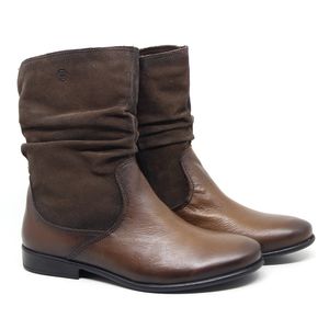 Bota Feminina Cano Médio Lun674 em Couro Tabaco/sued Castor Mid Old