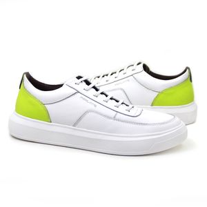 Tênis Masculino Chi9702 com Elastico em Couro Branco/Lima/Marinho