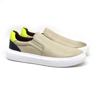 Tênis Masculino Chi9703 em Couro Off White/Marinho/Lima