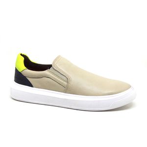 Tênis Masculino Chi9703 em Couro Off White/Marinho/Lima