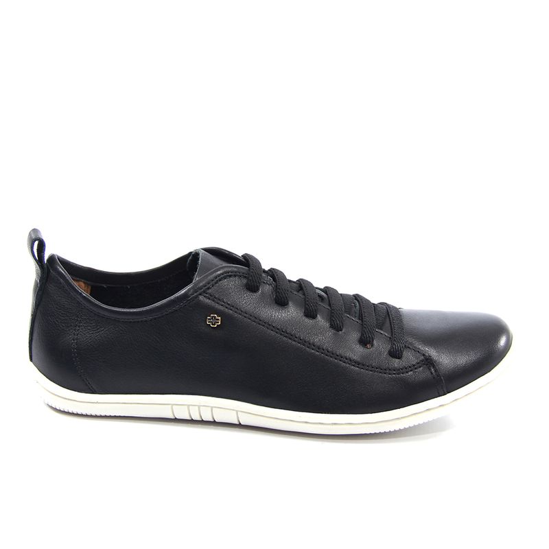 Tênis Casual Feminino Em Couro Legitimo Sneaker - Preto