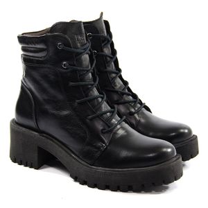 Bota Feminina de Amarrar MUN010 em Couro Preto Burned