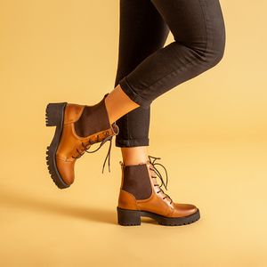 Bota Feminina com Lycra MUN007 em Couro Tan Burned
