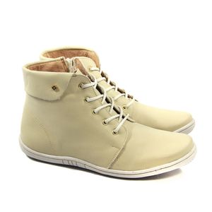 Bota Casual Feminina de Amarrar Fiz2638 em Couro Off White Burned