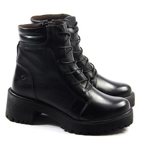 Bota Feminina de Amarrar Mun013 Couro Preto Burned