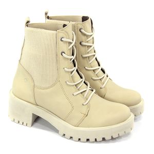Bota Feminina com Lycra MUN007 em Couro Off White Semi Brilho