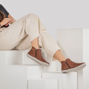 Bota Casual Feminina de Zíper Fiz2637 em Couro Mogno Burned
