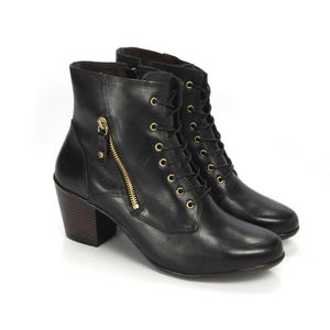 Bota Feminina de Amarrar NFI3042 Couro Preto Burned