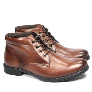 Bota Masculina de Amarrar Gua9325 em Couro Pinhão/Café Fumex Alto Brilho