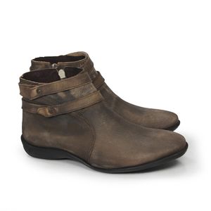 Bota Feminina Ang813 com Tira No Cano em Couro Camel/Bege Velluto Café