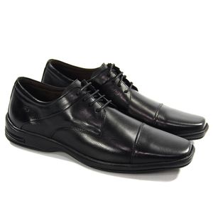 Sapato Social Masculino de Amarrar Med004 em Couro Preto Burned