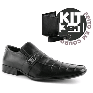 Kit Sapato Social Masculino  Calçar Mon7713k Couro Preto Burned
