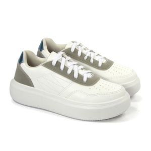 Tênis Feminino Amarrar TENILP028 nas cores Branco/Cinza/Oceano