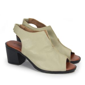 Sandália Feminina de Salto Largo Sandlp030 em Couro Off White