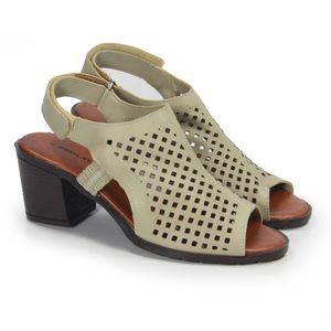 Sandália Feminina de Salto Largo Sandlp031 em Couro Off White