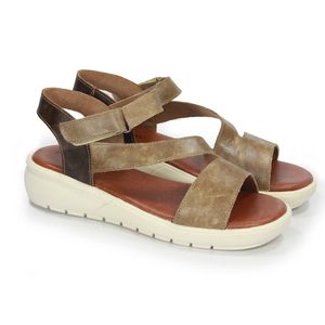 Sandália Flatform Feminina Flatlp036 em Couro Areia/Café