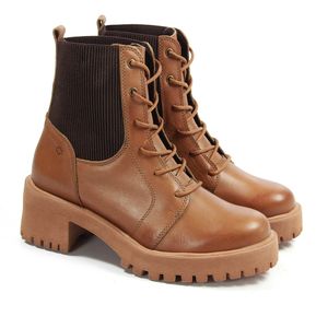 Bota Feminina com Lycra MUN007 em Couro Tan Semi Brilho