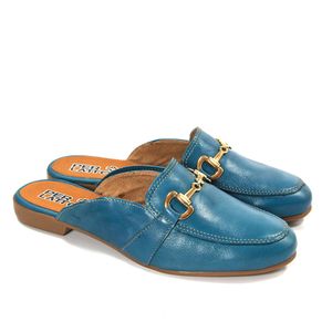 Mule Feminino Tro1123 em Couro Azul Burned