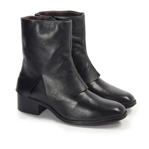 Bota Feminina Lie002 Zíper Couro Preto Burned