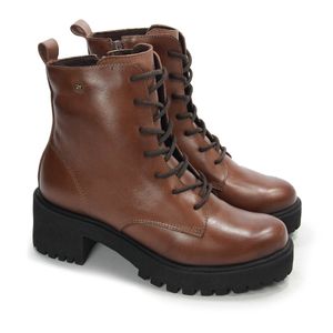 Bota Feminina Mun017 de Amarrar em Couro Pinhão Burned