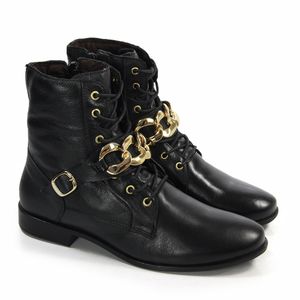 Coturno Feminino Luna em Couro Preto - LUN003