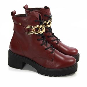 Bota Feminina de Amarrar Mun018 em Couro Merlot Semi Brilho
