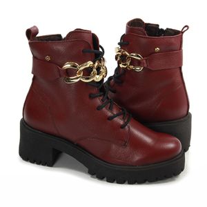Bota Feminina de Amarrar Mun018 em Couro Merlot Semi Brilho