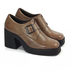 Sapato Feminino com Fivela Stu007 em Couro Tabaco Burned