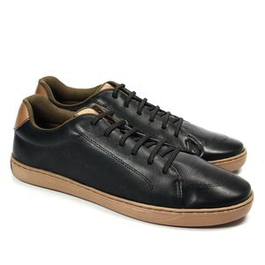 Sapatênis Masculino c/ Elástico Bil008l em Couro Preto/Amêndoa