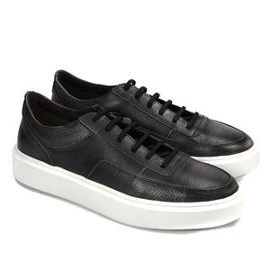Sapatênis Masculino de Elástico Det013 Couro Cinza Antique Preto