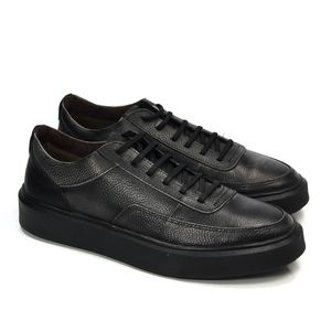 Sapatênis Masculino de Elástico Det013 Couro Cinza/Preto Antique Preto