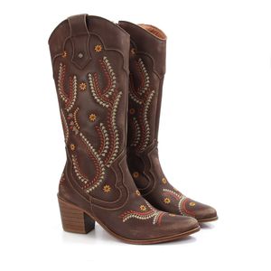 Bota Fem Texana Couro Tabaco Topazio Café - TEX003