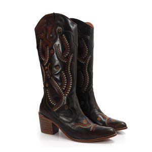 Bota Fem Texana Couro Tan Imperial Preto - TEX003