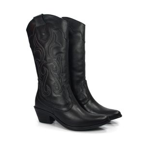 Bota Feminina Western WES017 em Couro Preto Burned