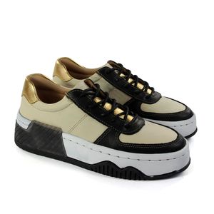 Tenis Dream - Couro Cristal Dourado Preto DRE002