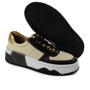 Tenis Dream - Couro Cristal Dourado Preto DRE002