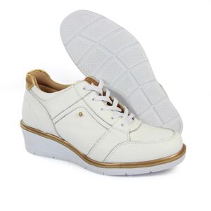 Tênis Fem Nice Couro Branco Dourado - NIC023