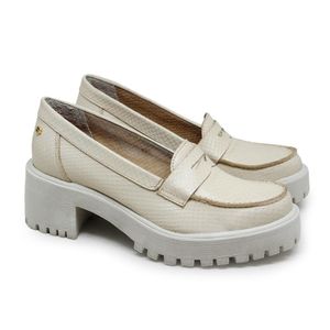 Sapato Munique Couro Snake Off White - MUN024V