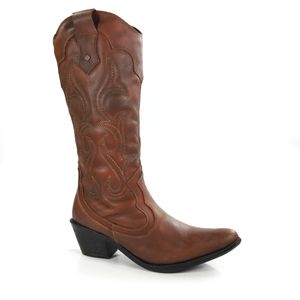 Bota Western Couro Tan Velluto Café - WES017