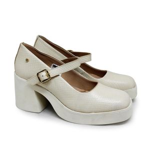 Sapato Fem Stuttgart Couro Snake Off White - STU006V