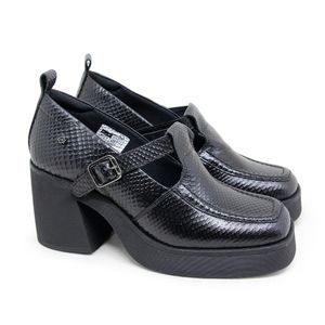 Sapato Fem Stuttgart Couro Snake Preto - STU001V