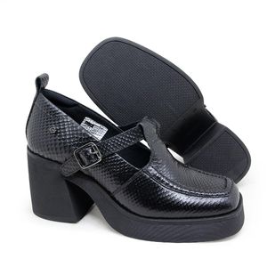 Sapato Fem Stuttgart Couro Snake Preto - STU001V