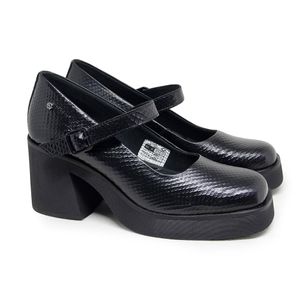 Sapato Fem Stuttgart Couro Snake Preto - STU006V