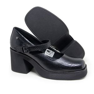 Sapato Fem Stuttgart Couro Snake Preto - STU006V