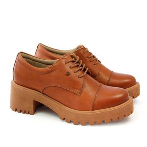 Sapato Fem Munique Couro Tan Semi Brilho - MUN006