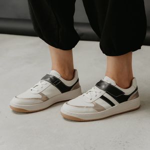 Tenis Sara Couro Bari Off W. Prata Velha Roma Preto - SAR001