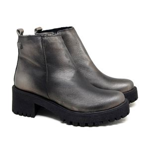 Bota Munique Couro Metal Prata Velha Preto - MUN004V