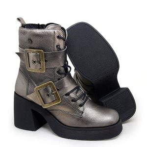 Bota Stuttgart Couro Metal Prata Velha Preto - STU016V