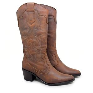 Bota New Western Couro Tan Velluto Cafe - NWE009