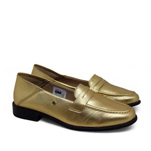 Mocassim Luna Couro Roma Dourado - LUN1011
